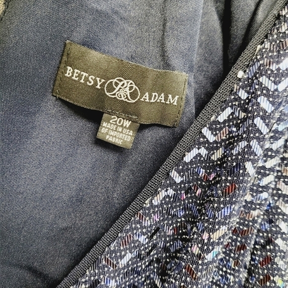 Betsy & Adam Navy Blue Sparkly Metallic Chevron Sequin Wrap Top Dress Size 20W - Picture 7 of 11